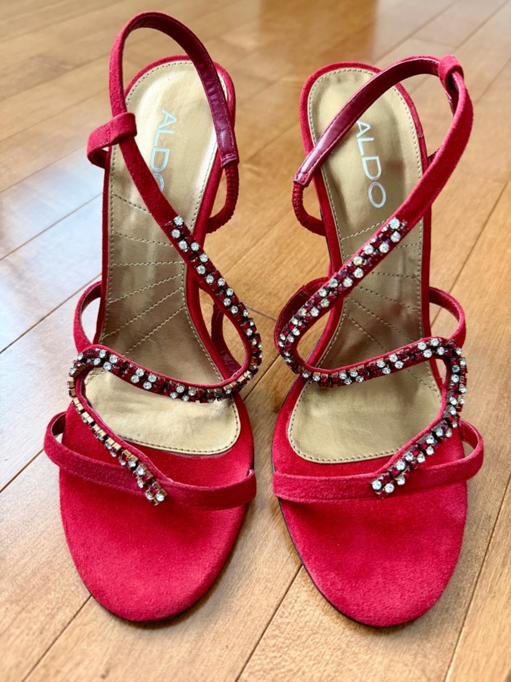 NWT❗️ ALDO Red Crystal-Strap Suede Slingback Heels